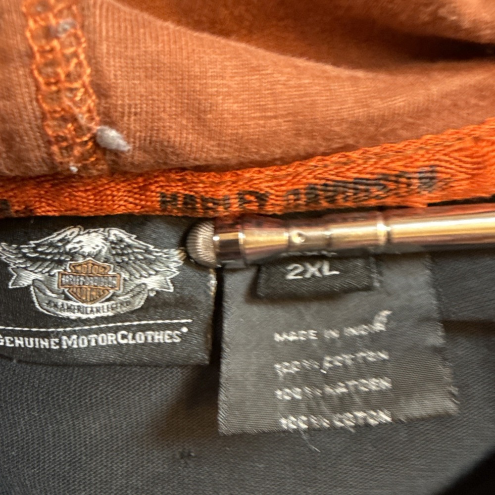 Vintage Harley Davidson Genuine MotorClothes Full Zip Hoodie Blk Gray Wings 2XL - Picture 8 of 11